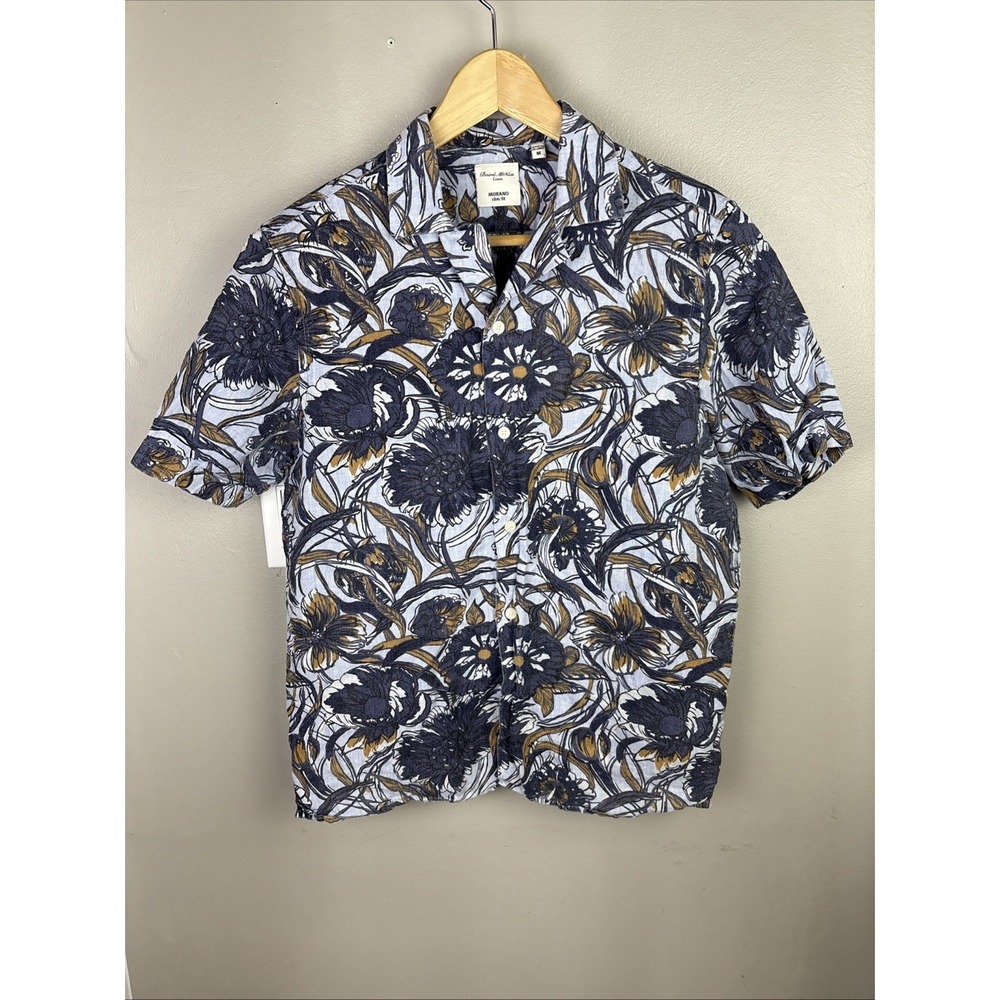 Baird McNutt Linen Short Sleeve Shirt Size Medium Floral Print Slim Fit Murano